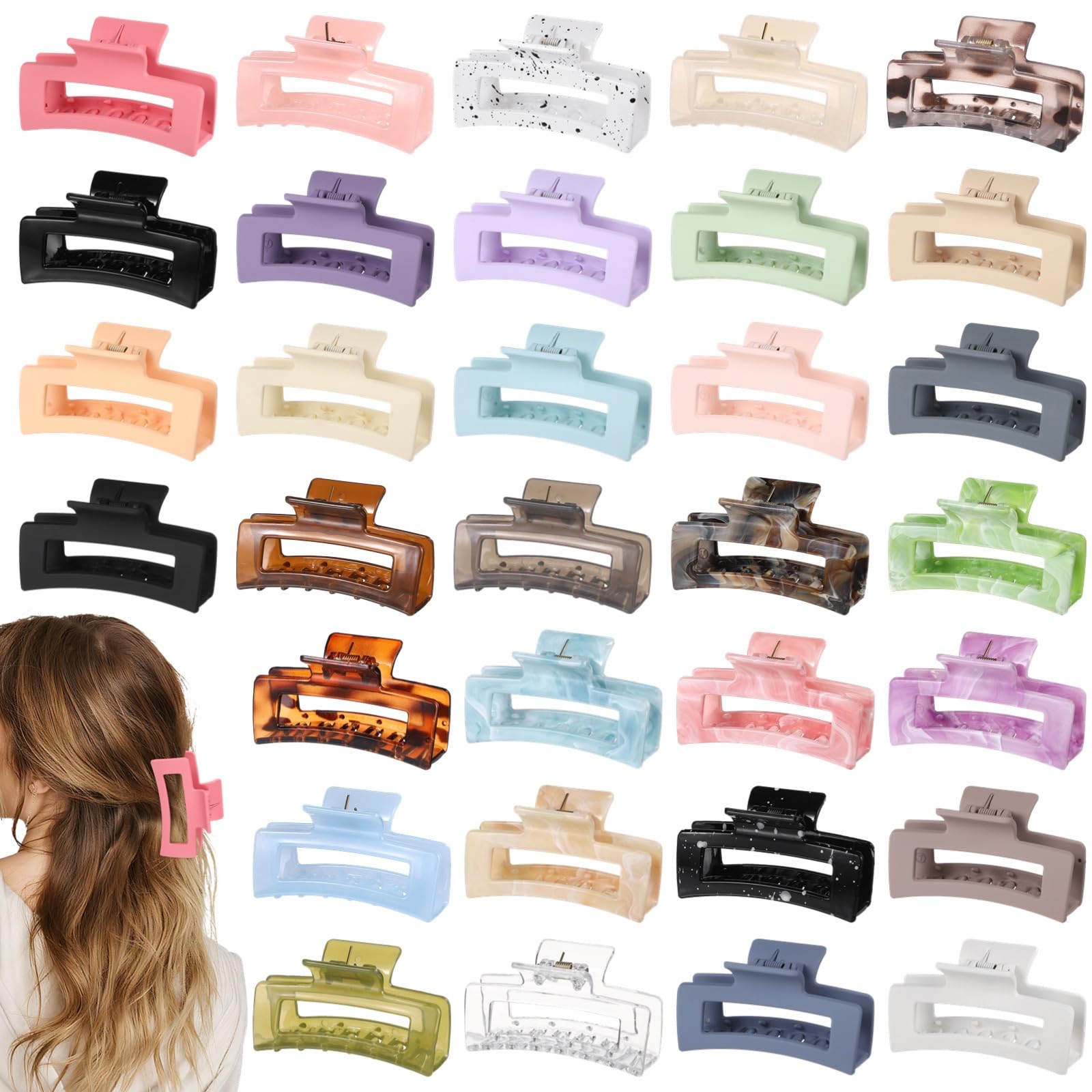 64 pinzas para el cabello a granel para mujer, pinzas rectangulares de 8,5 cm, colores surtidos, mate y brillante, para mujeres y jóvenes