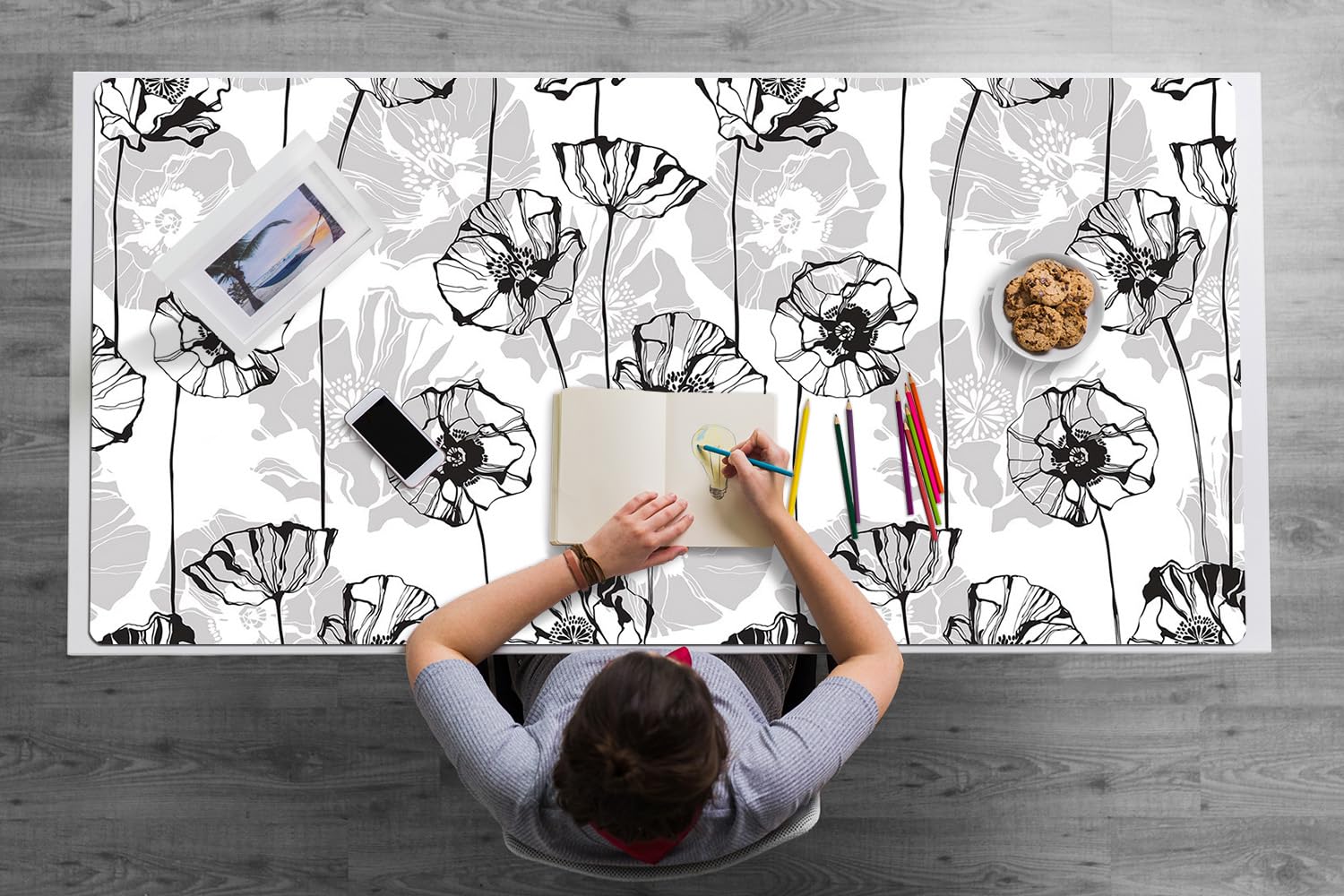 Sottomano da Scrivania 120x60 cm Protezione e Decorazione in Vinile PVC Antiscivolo Impermeabile Facile da Pulire Superficie Protettiva per Ufficio e Casa - Fiori glamour