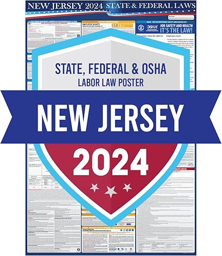 Póster de leyes laborales estatales y federales de Nueva Jersey 2024 Cumple con OSHA en el lugar de trabajo incluye actualizaciones FLSA FMLA y
