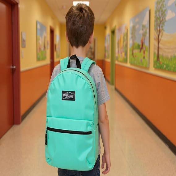 Classic Vintage Backpack for Adults and Kids with Adjustable Padded Shoulder Straps | School Bookbags for Girls, Boys (Aqua)