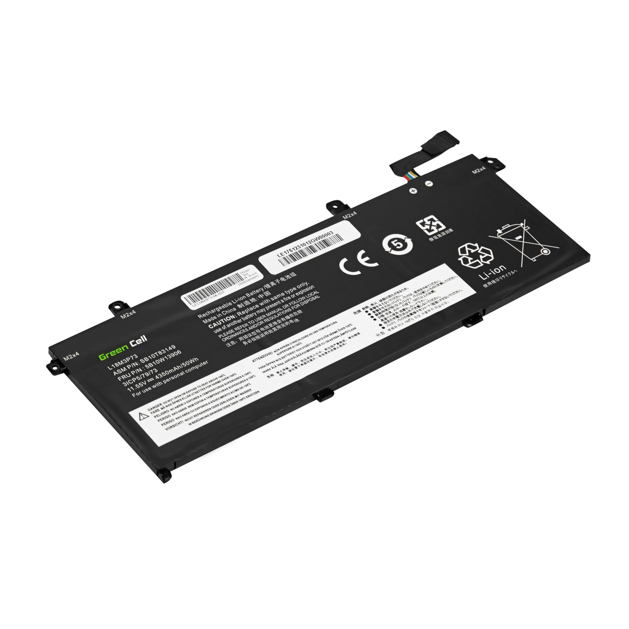 Green Cell L18C3P71 L18C3P72 L18L3P73 L18M3P73 L18M3P74 Batteria per Lenovo ThinkPad T490 T495 P43s P14s T14 Gen 1 Gen 2 (4350 mAh, 11.55 V, Color Nero)