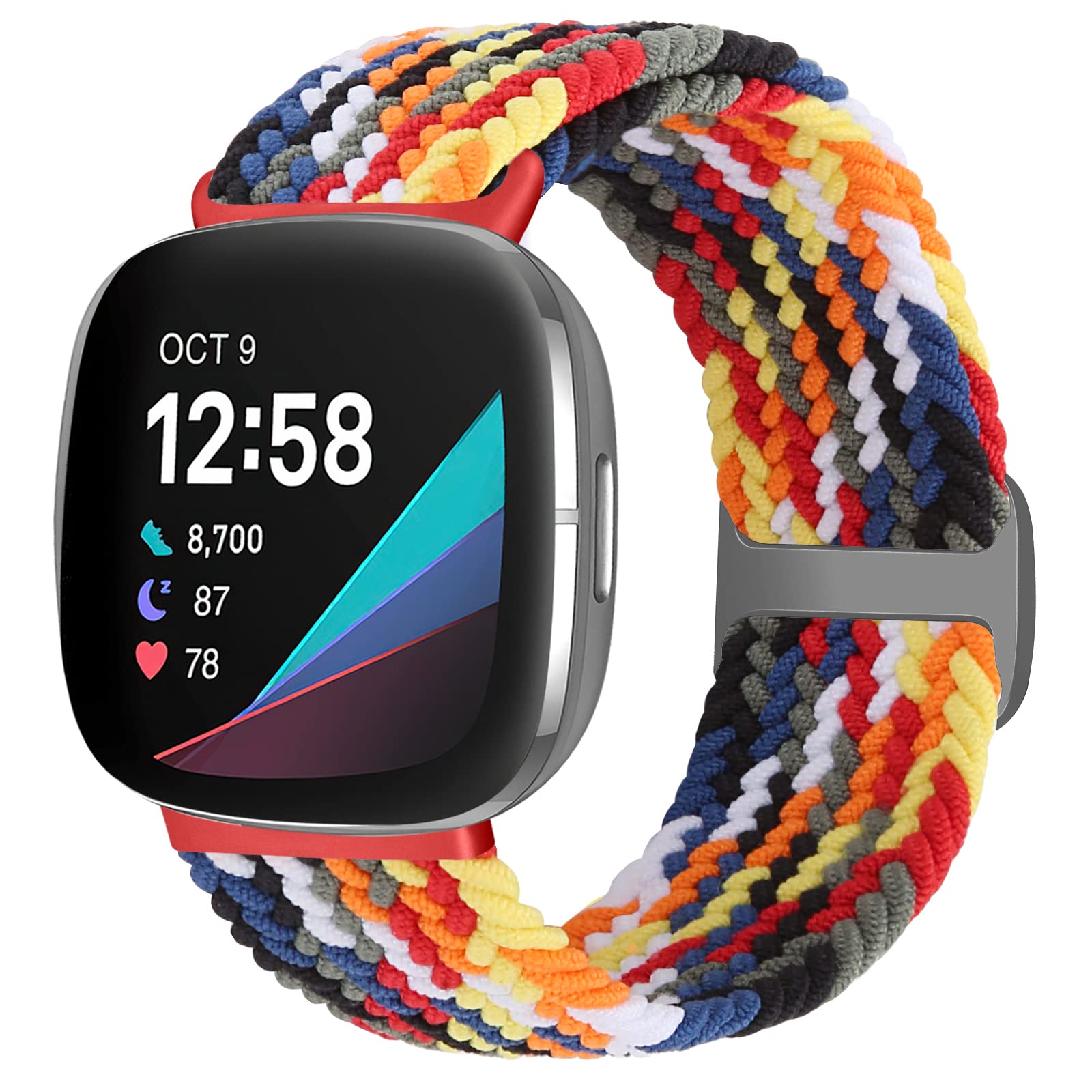 Enkic Braided Straps Compatible with Fitbit Versa 3 & Sense, Elastic Woven Adjustable Sport Solo Loop Watch Bands Replacement - Stretchy Nylon Wristband for Men & Women