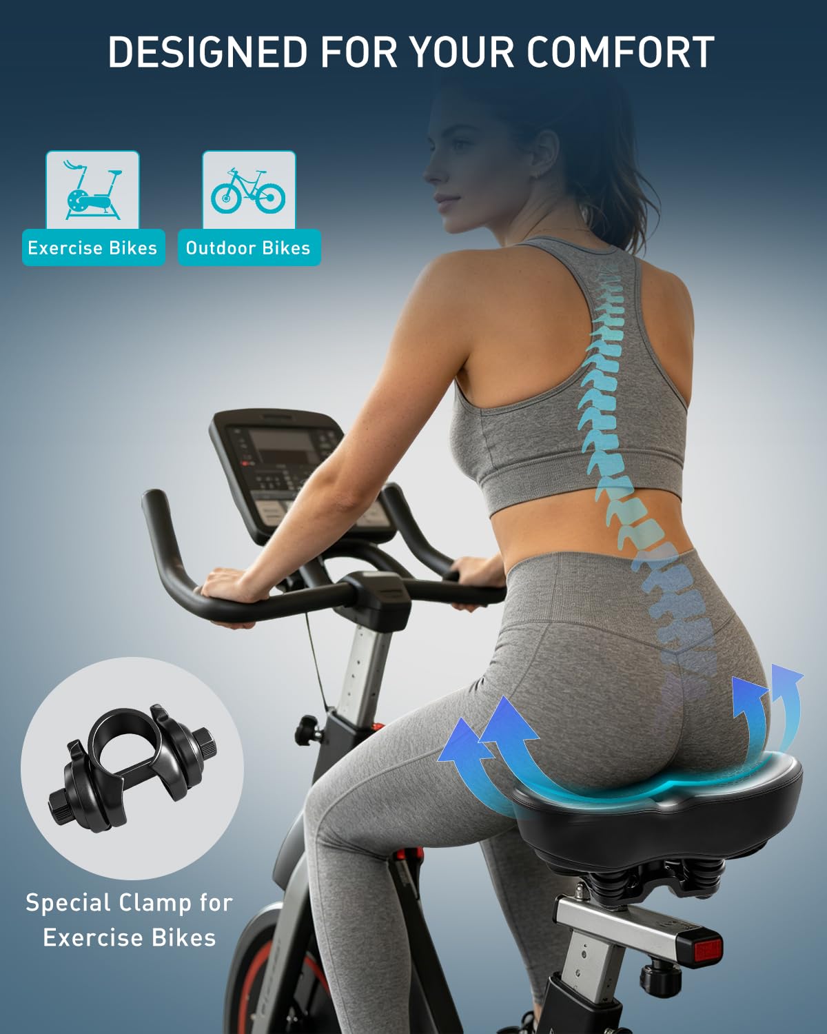 Noseless Oversized Fahrradsitz für Männer & Frauen, 2026 Upgrade Bequem Extra Breit Gepolstertes Fahrradsitzkissen, Komfort Fahrradsattel für Peloton, Heimtrainer, Beach Cruiser, MTB, EBike