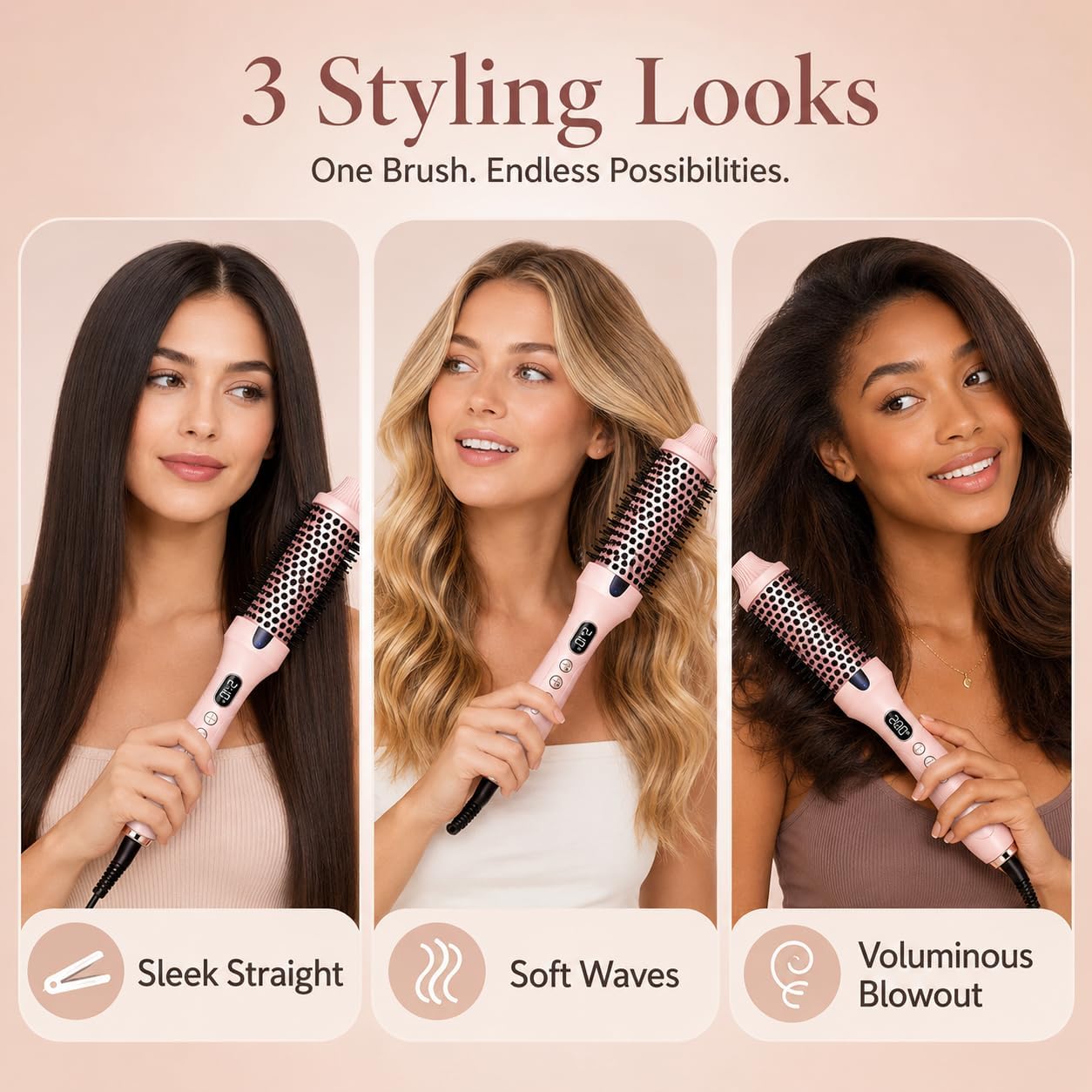 Long Barrel Thermal Brush for Blowout Looks, 6 Heat Settings, Dual Voltage