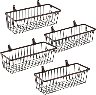 SheeChung Metal Wire Basket with Handle, Wall Hanging Basket, Small 4 Pack | Bronze, Farmhouse Rustic Home Storage Organizer for Bathroom Kitchen Bedroom, Cabinets, Pantry, Closets, Shelves, Countertop