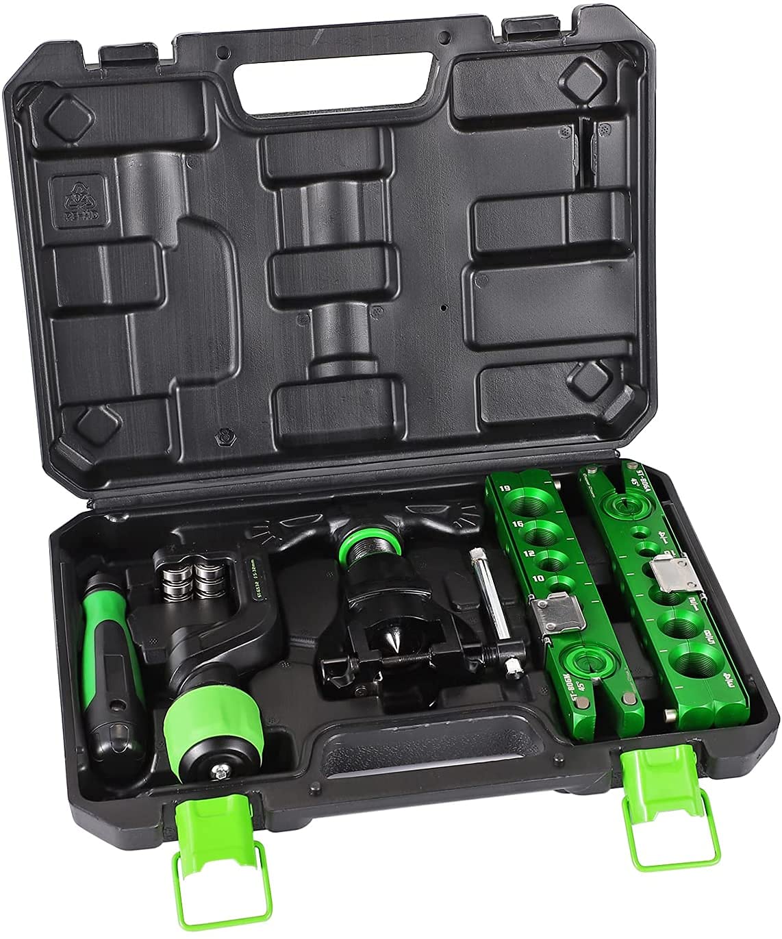 Bonvoisin Juego Abocardador Aire Acondicionado 1/4"-3/4", con 6 Tamaños Compatibles, Excéntrico de 45°, para Tuberías de Aire Acondicionado, Agua, Combustible, Freno (Kit 5 en 1)