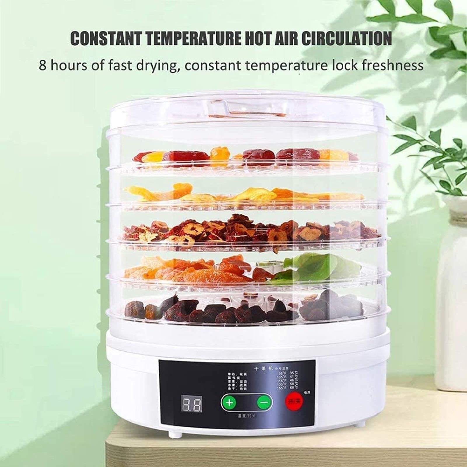 Essiccatore Elettrico Per Frutta E Verdura 350w, Con Display Digitale Della Temperatura, Essiccatore Per Frutta In Vassoio 5 Strati, Essiccatore Per Alimenti E Carne, 30x26,5x26,5cm