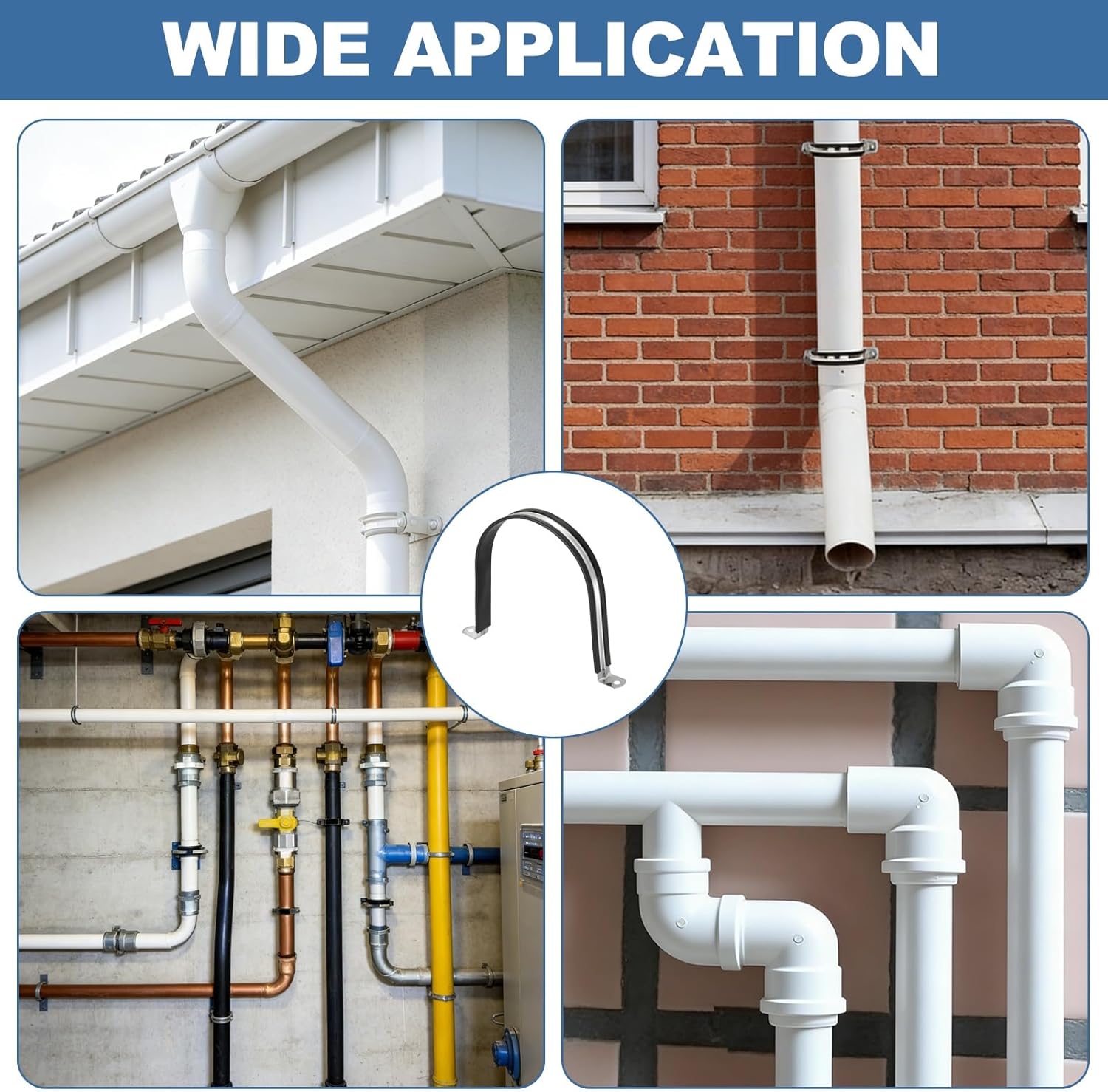 uxcell 15 Pcs Pipe Strap Clamp, 140mm(5.51") Rubber Cable Clamp Rubber Cushioned 304 Stainless Steel U Bracket Tube Holder Support with Screws for Water Pipe HVAC Cable Management