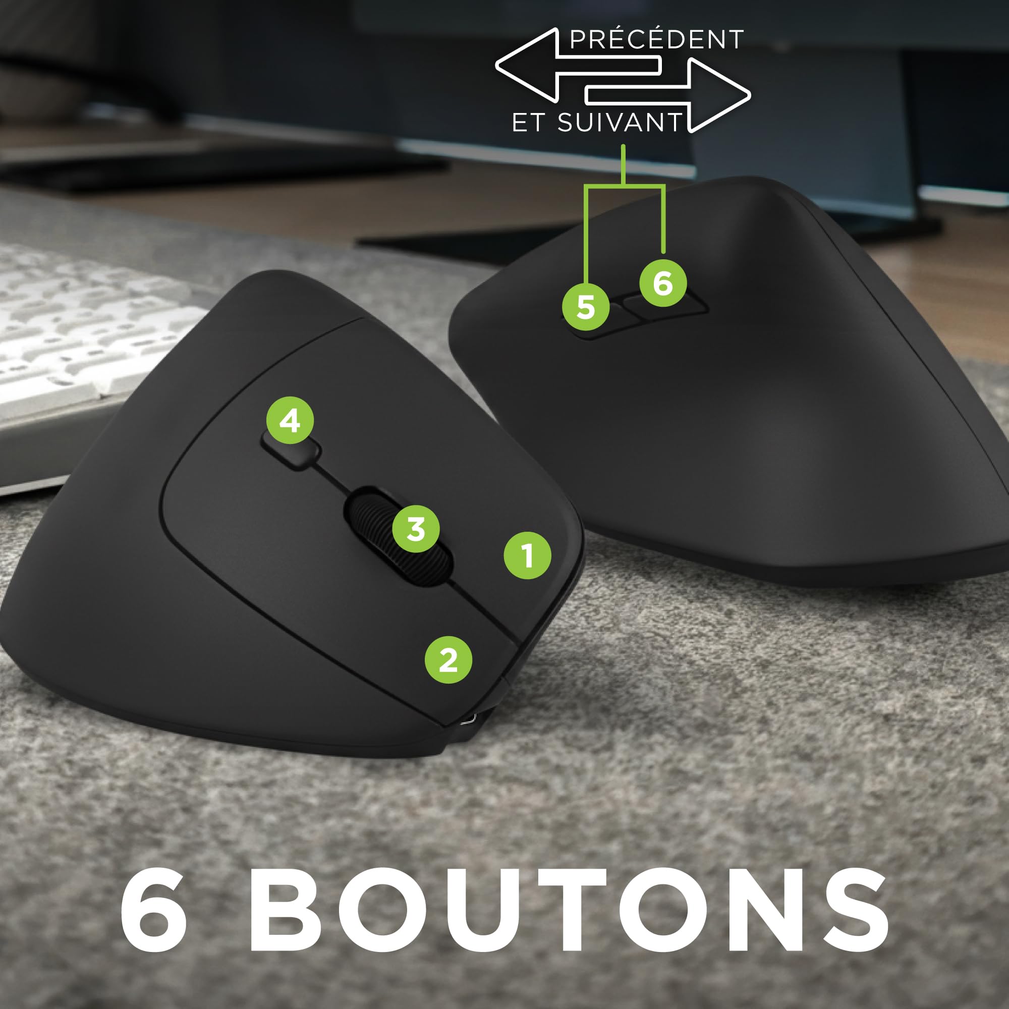 T'nB - Ergo Light Souris Ergonomique sans Fil Verticale, Double Connexion Bluetooth Et Dongle 2,4 Ghz, Ultra Légère, Rechargeable, 6 Boutons, DPI Réglable - Noir