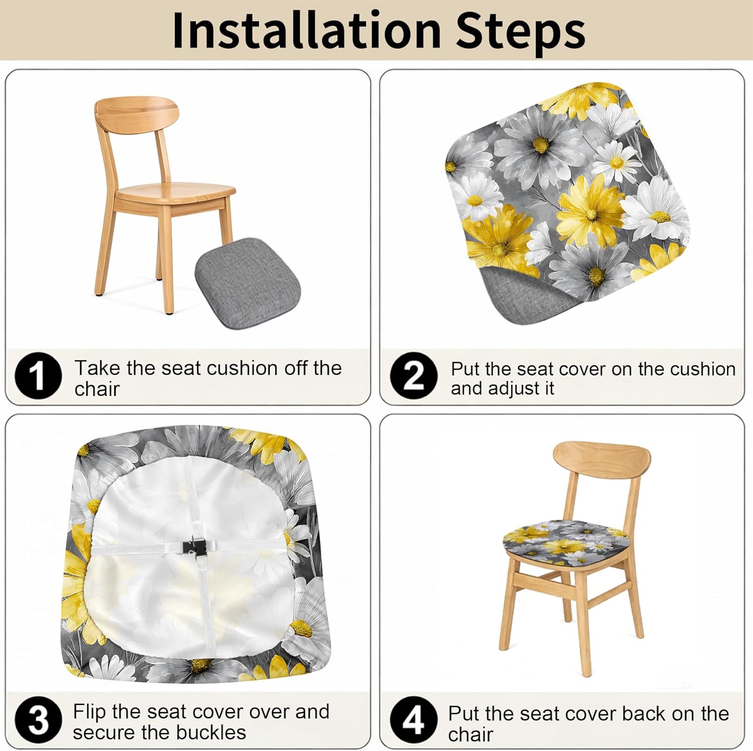 Stretch Dining Chair Covers Set of 4, Modern Elastic Chair Slipcovers, Removable Washable Seat Protectors for Kitchen Dining Room Home Decor