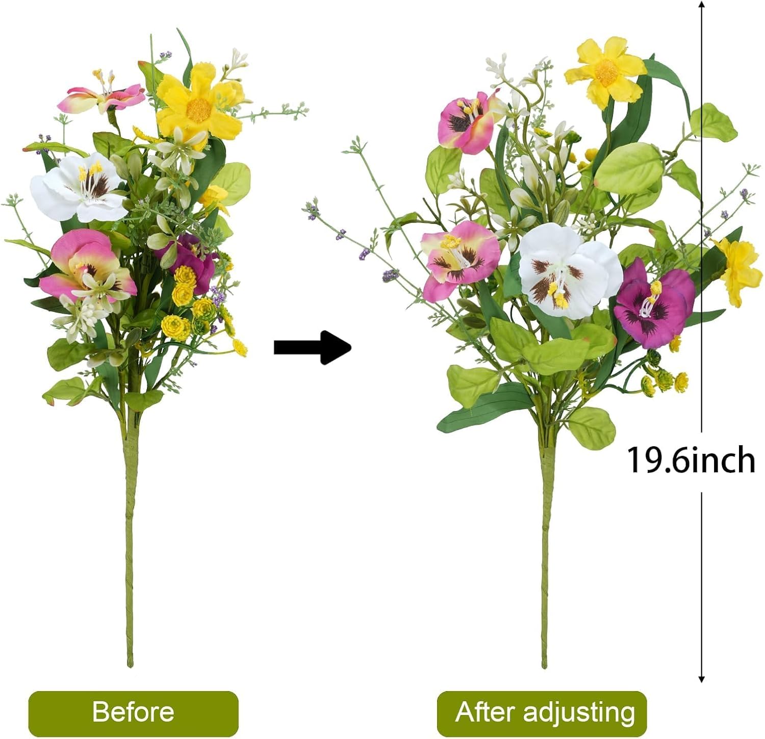 3 Bundles Artificial Fake Wildflowers Silk Flowers with Stems Mixed Colorful Pansies Real Touch Faux Floral Arrangement for Cemetery Vase Fall Home Decor Indoor Party Table Centerpieces Wedding - Image 5