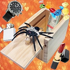 Spider Prank Box Gag Gift, Funny Surprise Gift Box Christmas White Elephant Gifts for Adults Men Women Birthday, Wooden Jump Scare Toys for Kids Ages 3-5-7 4-8-12 Year Old Boys Girls Stocking Stuffers