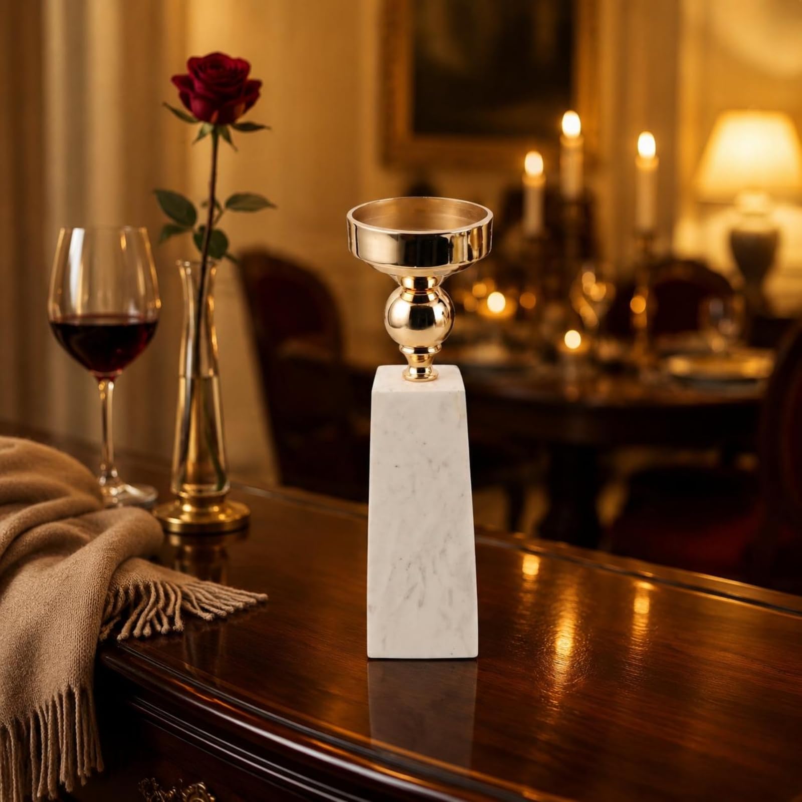 Marmor-Kerzenhalter Romantisch Moderne Tischkerzenhalter Leicht zu Reinigen Wohndeko für Hotel, Esszimmer, Wohnzimmer, 100 100 270mm