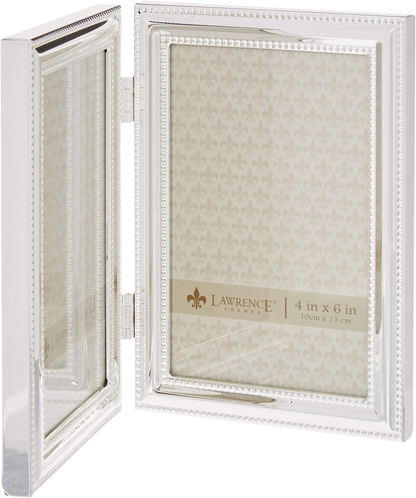 Lawrence Frames Hinged Double (Vertical) Metal Picture Frame Silver-Plate with Delicate Beading, 4 by 6-Inch