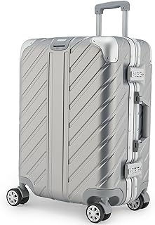 Hartschalenkoffer Kleinkoffer 42L | Reisekoffer mit Alu-Rahmen - Extrem Stabiler Trolley Koffer mit Taschen-Befestigung [WASSERGESCHÜTZT] Eckenschutz (Silber, Handgepäck 20 Zoll)