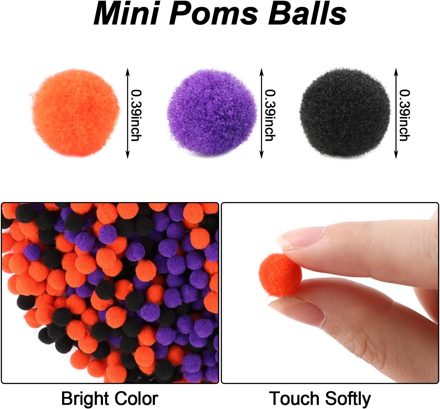 CCINEE 800pcs Halloween Pom Poms Balls for Crafts, Colorful Cotton Balls Mini Crafts Pom Poms for DIY Halloween Party School Decorations