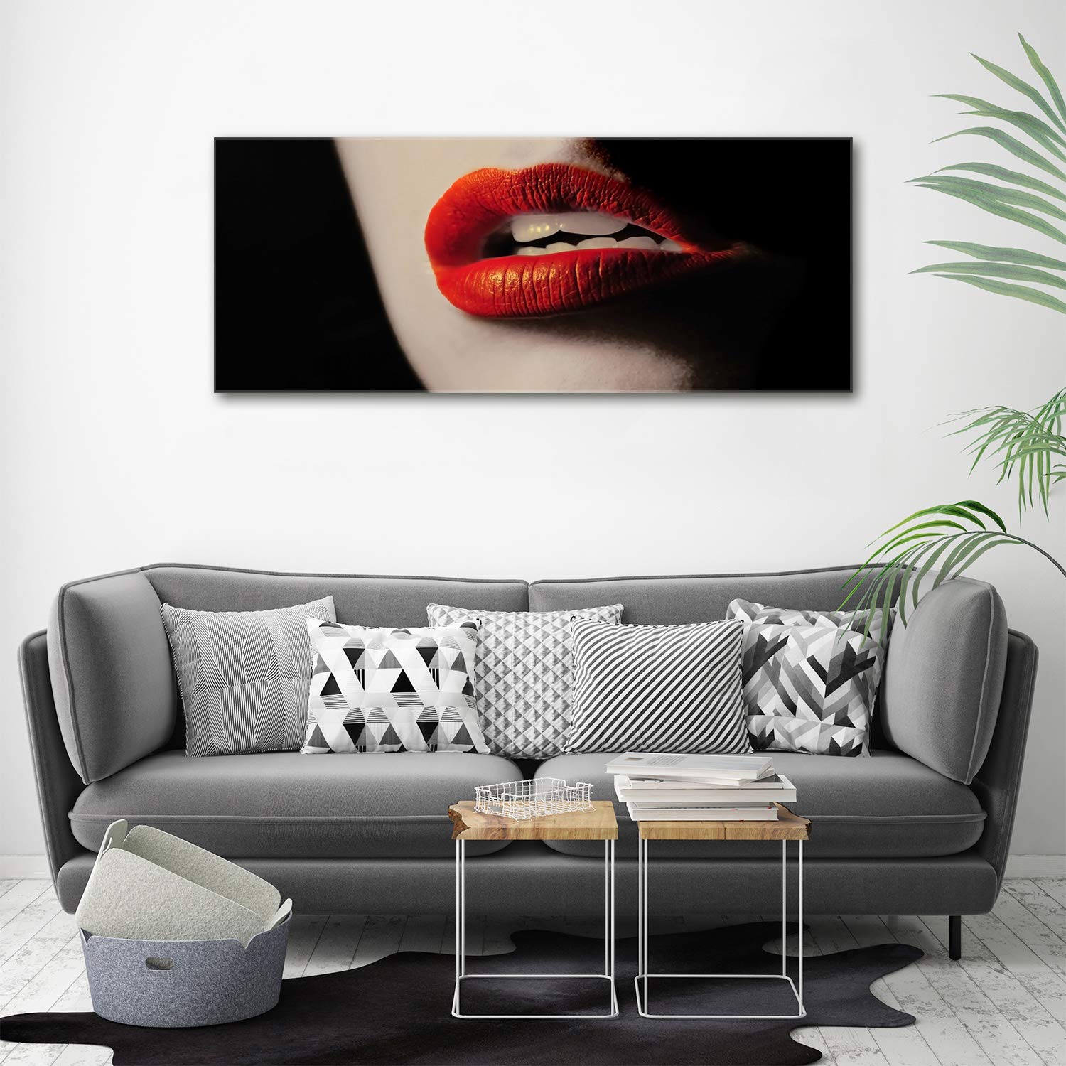 Tulup Tirages sur toile - art mural - tirages sur toile - thème d'image - 125x50 cm - Sensualité - Rouge - Lèvres Rouges