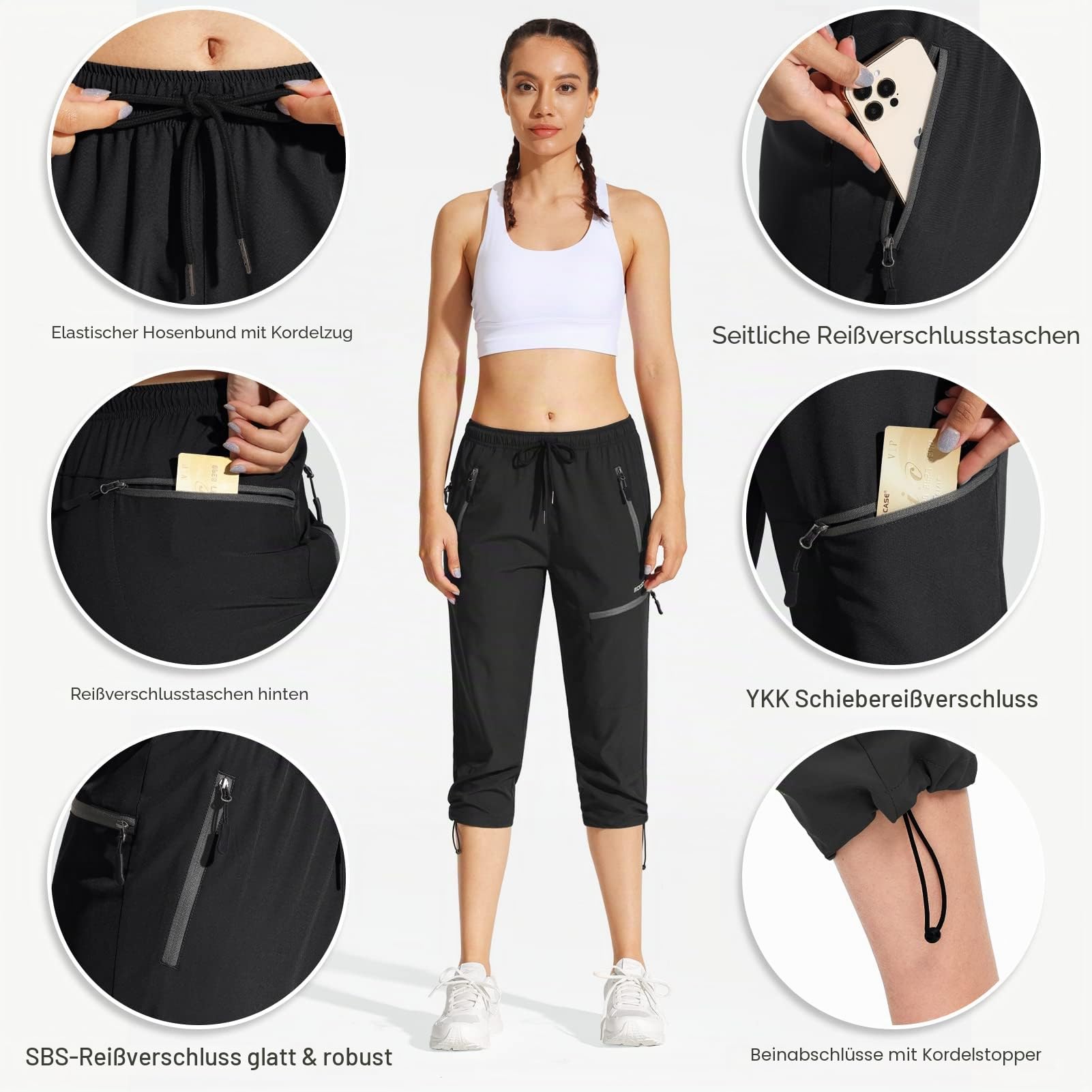 MOCOLY Damen Wanderhose Cargohose Wasserdicht Elastische Outdoorhose Cargo Jogginghose Trekkinghose Schnelltrocken Leichte UPF 50 mit Reißverschlusstasche