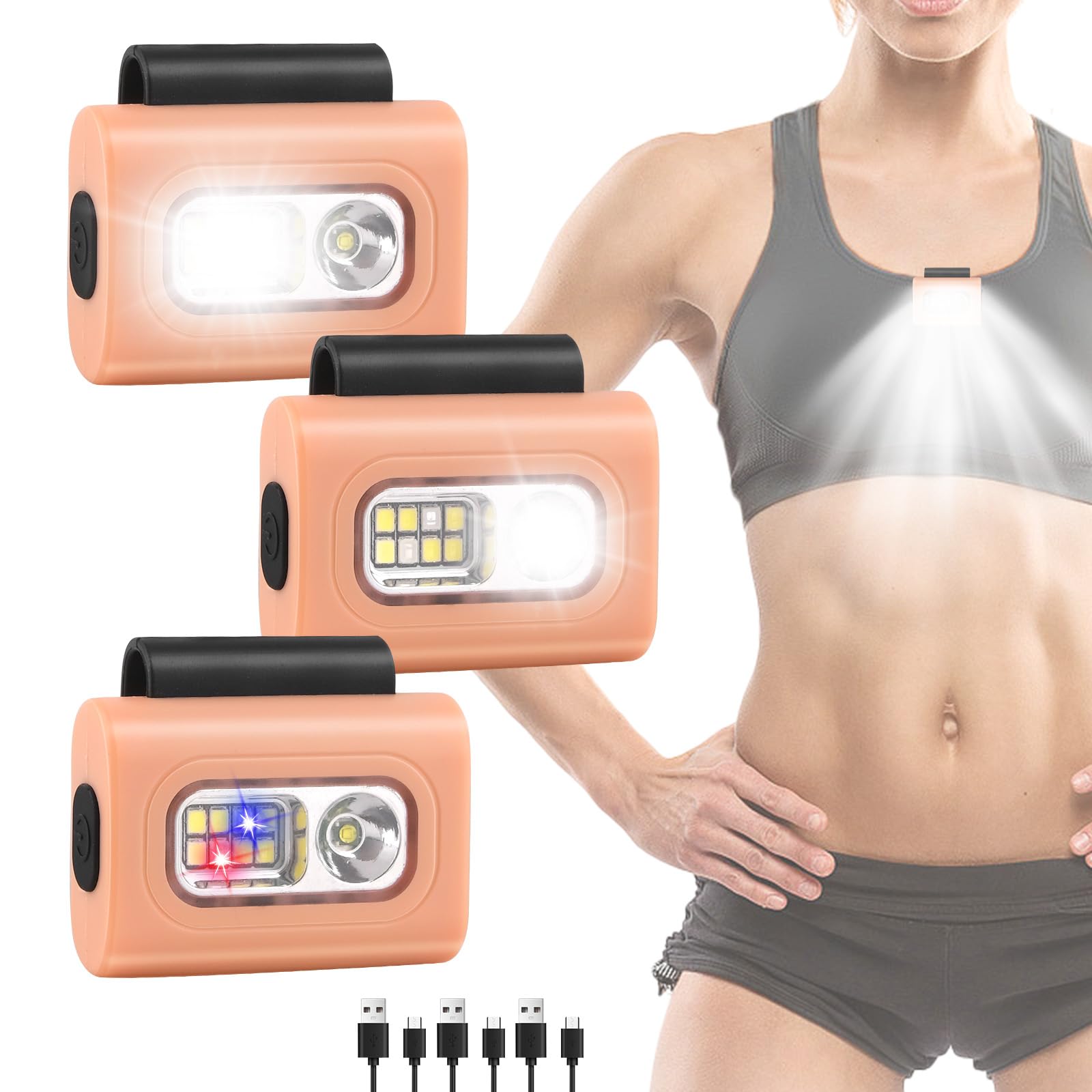 CORESLUX Running Light, 3PCS Magnetic Clip on Light for Runners & Joggers with 6 Lighting Modes, Rechargeable High Visibility Dog Lights for Night Dog Walking Hiking Camping (Pink)