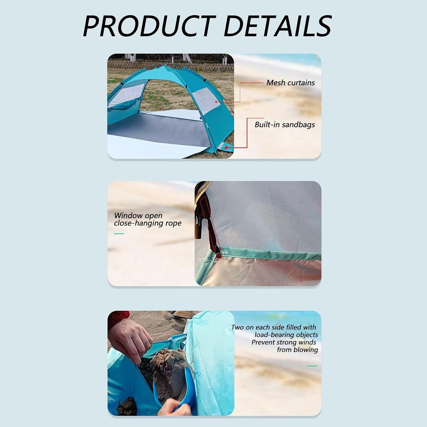 Tent for Beach,UPF50+ Ventilated Canopy,Portable Sun Shelter - for Camping Backyard Picnic Beach Patio Outdoor Backpacking Travel