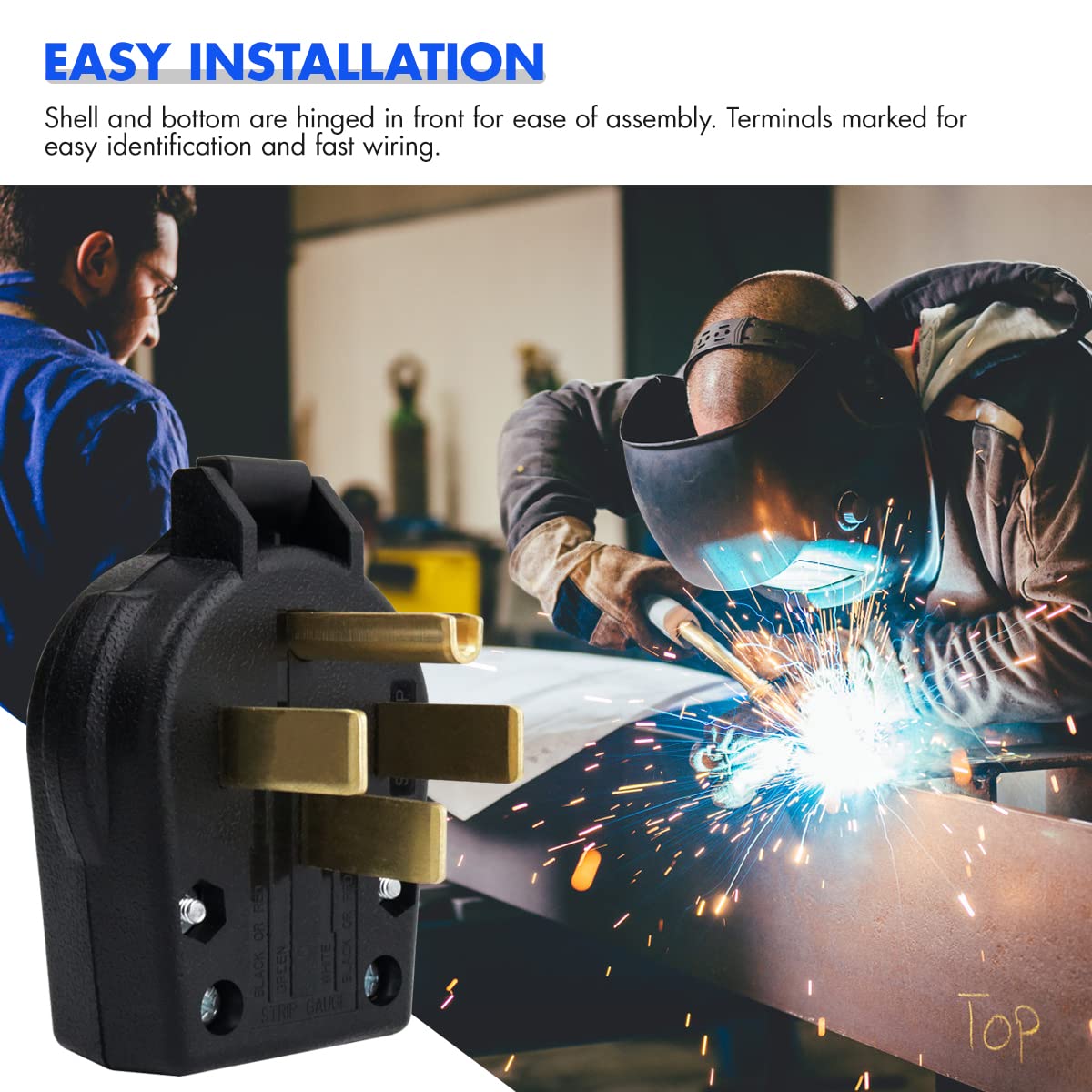 NEMA 14-30P & NEMA 14-50P Plug, 4 Prong Dryer/Range Oven Stove Angle Plug, Straight Blade Heavy Duty, 30 Amp 50 Amp 125/250V, Industrial Grade, Grounding, 3 Pole 4 Wire, UL Listed(NEMA 14-50P Plug) thumbnail