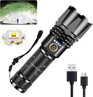 EXQULIFE Handheld Flashlight Rechargeable, Super Bright High Lumens Flashlight, LED Power Screen, Zoomable and Adjustable Lamp, Long Lasting Brightness for Outdoors, Fishing, Camping