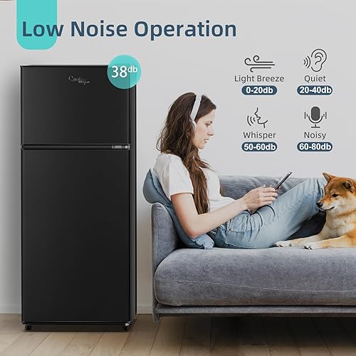 Miniatura 5 de Mini refrigerador con congelador, refrigerador pequeño de 3.8 pies cúbicos, ahorro de energía, bajo ruido, 7 termostatos ajustables, refrigerador