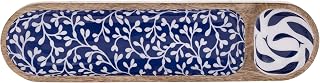 Boston International Divided Tray with 2 Sections Mango Wood Serving Dish, 16" x 4", Navy