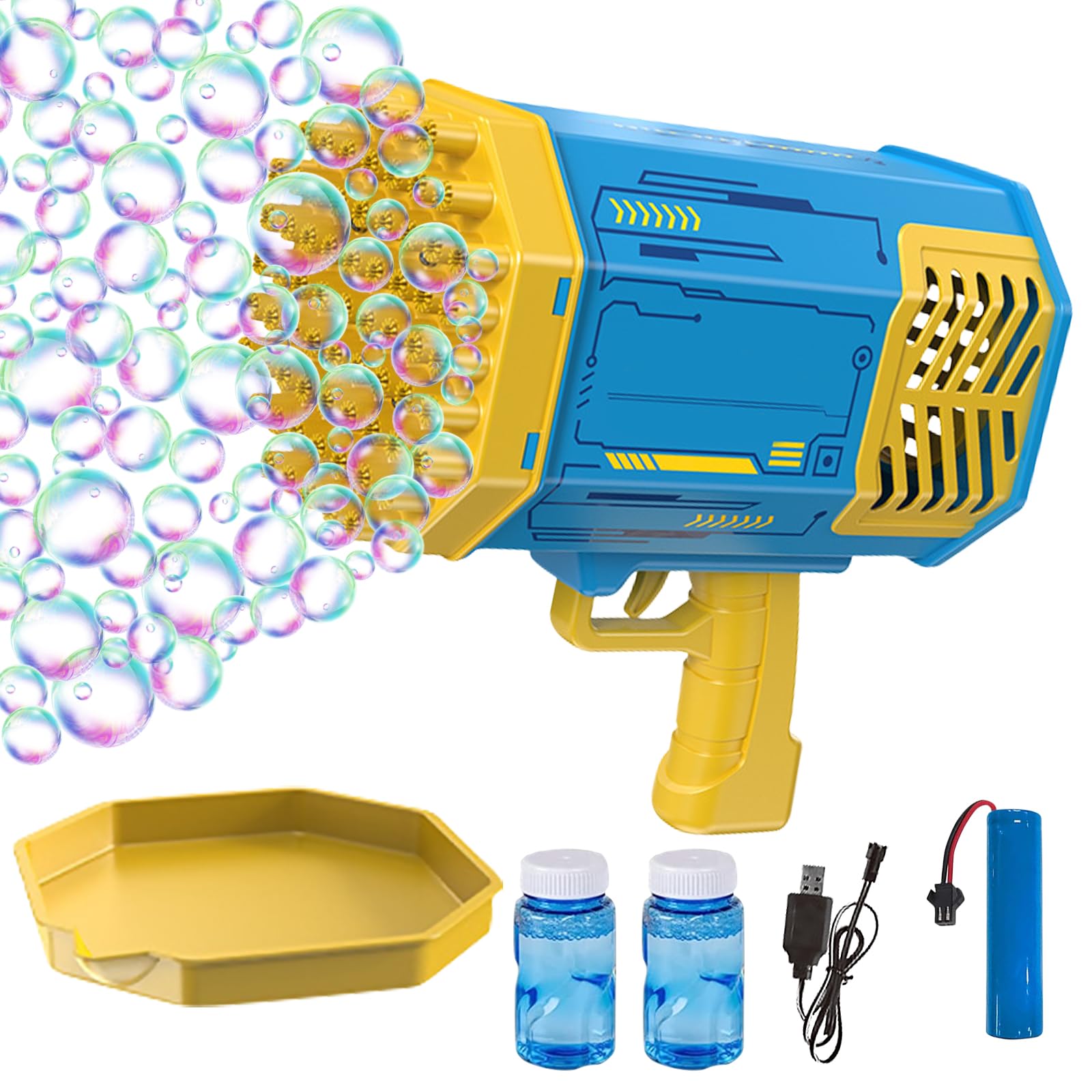 Bubble Machine Blaster, Máquina de Burbujas Infantil, Pistola de Burbujas de 69 Sgujeros, Soplador de Máquina de Burbujas Bazooka, Pistola de Burbujas de Jabón Eléctrico para Fiestas de Cumpleaños