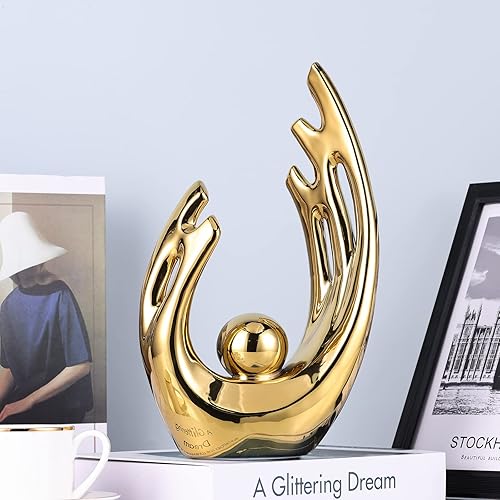 Miniatura 26 de XMGZQ Estatuas y esculturas abstractas de cerámica, estatuas de cerámica de arte naranja y dorado, decoración moderna del hogar para sala de estar