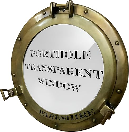 WARESHIRE Espejo de ojo de buey rústico de latón con acabado antiguo, cabaña de barco, barco vintage, decoración náutica marítima del hogar,