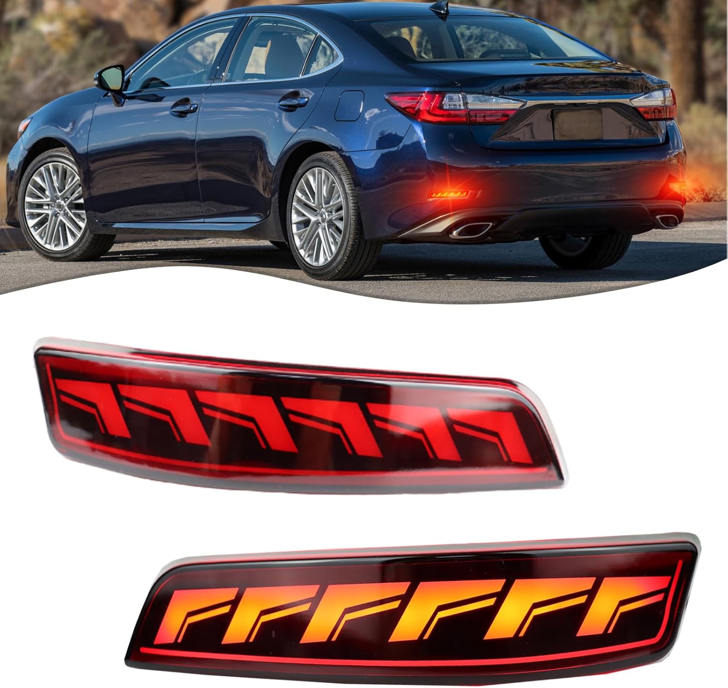 Full LED Rear Bumper Reflectors Fog Brake Tail Light Lamps Feature Kit for Lexus ES350 ES300h 2013-2018, 2013-2020 GS200t GS350 GS460 GS450h Lamp Replacement Rear Bumper Trim,2pcs (Red)