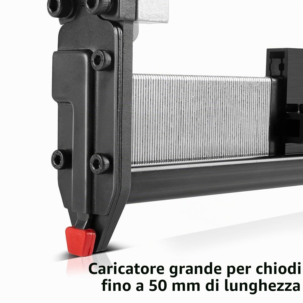 Chiodatrice pneumatica STAHLWERK DN-50 ST 2 in 1 con pressione di lavoro di 5-7 bar, alloggiamento in metallo, adatta per chiodi e aghi da 18, compresi gli accessori e la valigetta di trasporto.