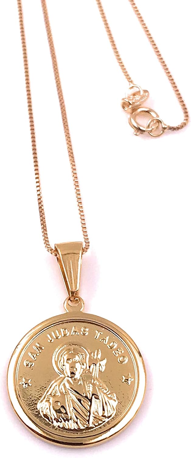 LESLIE BOULES Saint Jude Medal Pendant Necklace 18K Gold Plated Chain Religious Jewelry