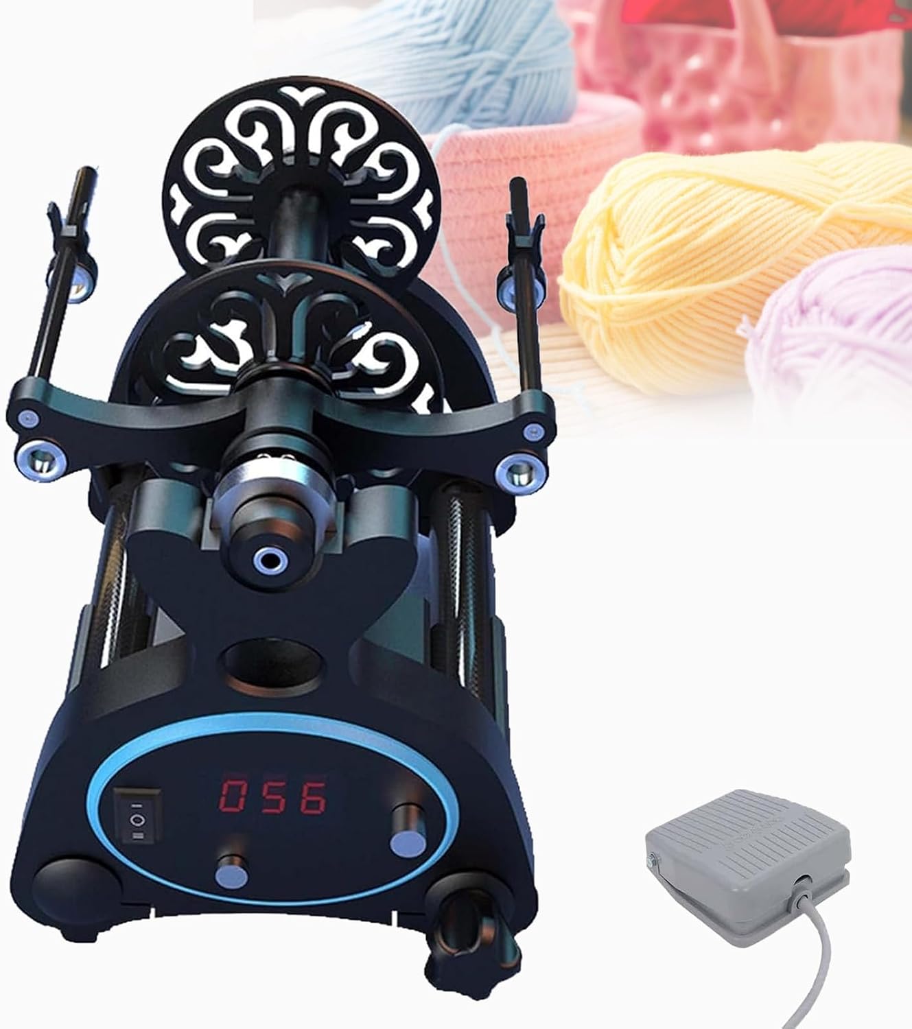 Yarn Spinning Wheel, Electric Spinning Wheel for Yarn Making, Yarn Ball Winder, Max Speed 800 RPM, Capacity 4 Oz (120 G)/8 Ounces (240 Grams), for Yarn Weaving Blending Roving(Black,Blue)