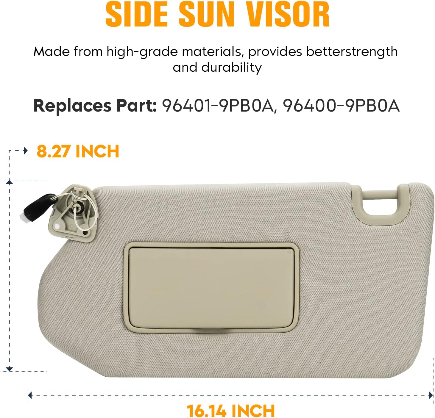 Left & Right Driver Passenger Side Sun Visor for 2013-2018 Nissan Pathfinder and 2014-2017 Infiniti QX60, Replace for 96401-9PB0A, 96400-9PB0A, Beige Left & Right Side Sun Visor with Light