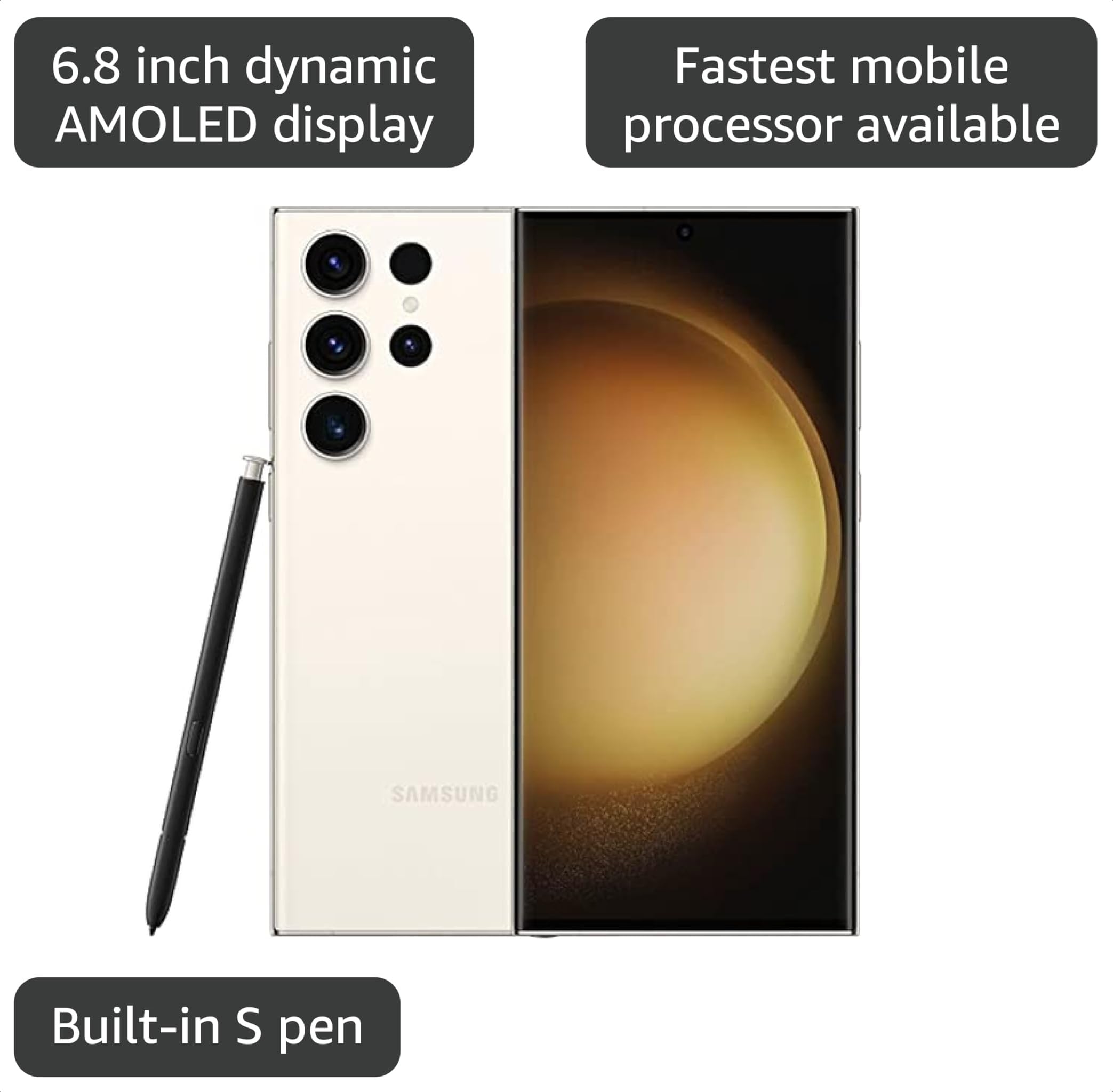 Amazon.com: Samsung Galaxy S23 Ultra 5G, US Version, 256GB, Cream