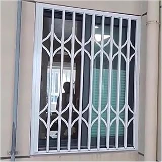 Horizontal Folding Window Barricade, White Aluminum Window Security Bars, Locking Basement Anti Burglar Window Guardrail, Invisible Escape Window Fencing(32x51in/80x130cm)