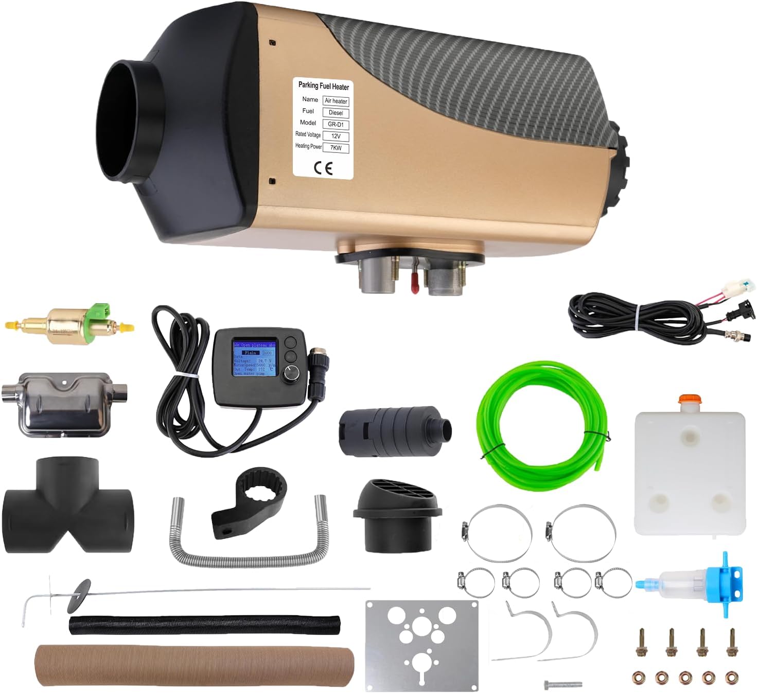 12V 7kW Diesel Heater with LCD Display, Auto Thermostat, Diesel Air Heater with Aviation Plug, Overheat Alarm, Parking Heater with High Altitude Mode, Diesel Fuel Heater for RVs, Trucks, Ships