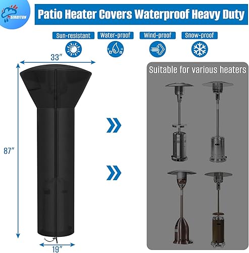 Miniatura 8 de SIRUITON Fundas para calentador de patio con cremallera y ventilación de aire, impermeables, a prueba de polvo, resistentes al viento, resistentes a