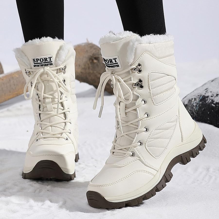 Stivali Da Neve Donna – Suola Spessa, Lacci, Punta Alta, Tacco 4 Cm, In PU - 2