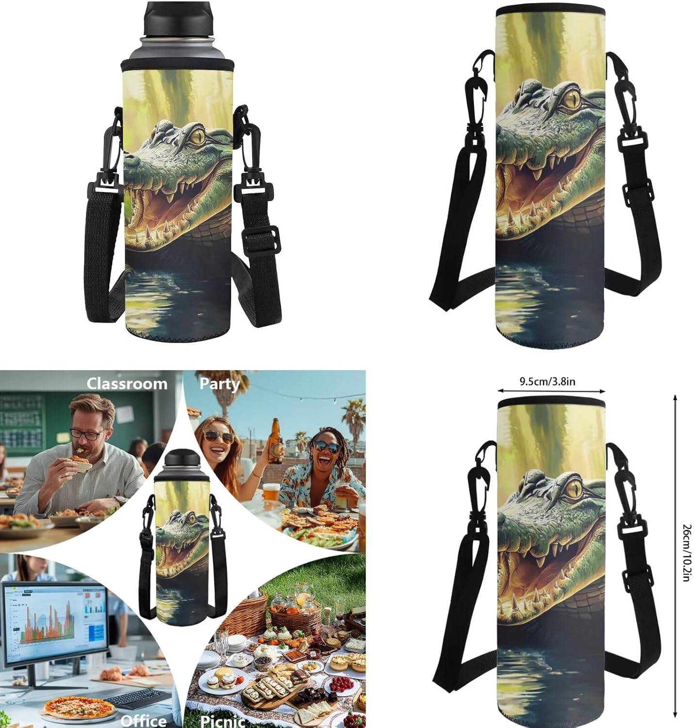 BIGCARJOB Boys School Bags Crocodile Backpack for Kids - Cooler Lunch Bag - Study Pencil Case - Cute Bookmark - Portable Bottle Carrier - 5 Pack Back to School Bookbags Set for Primary Elementary