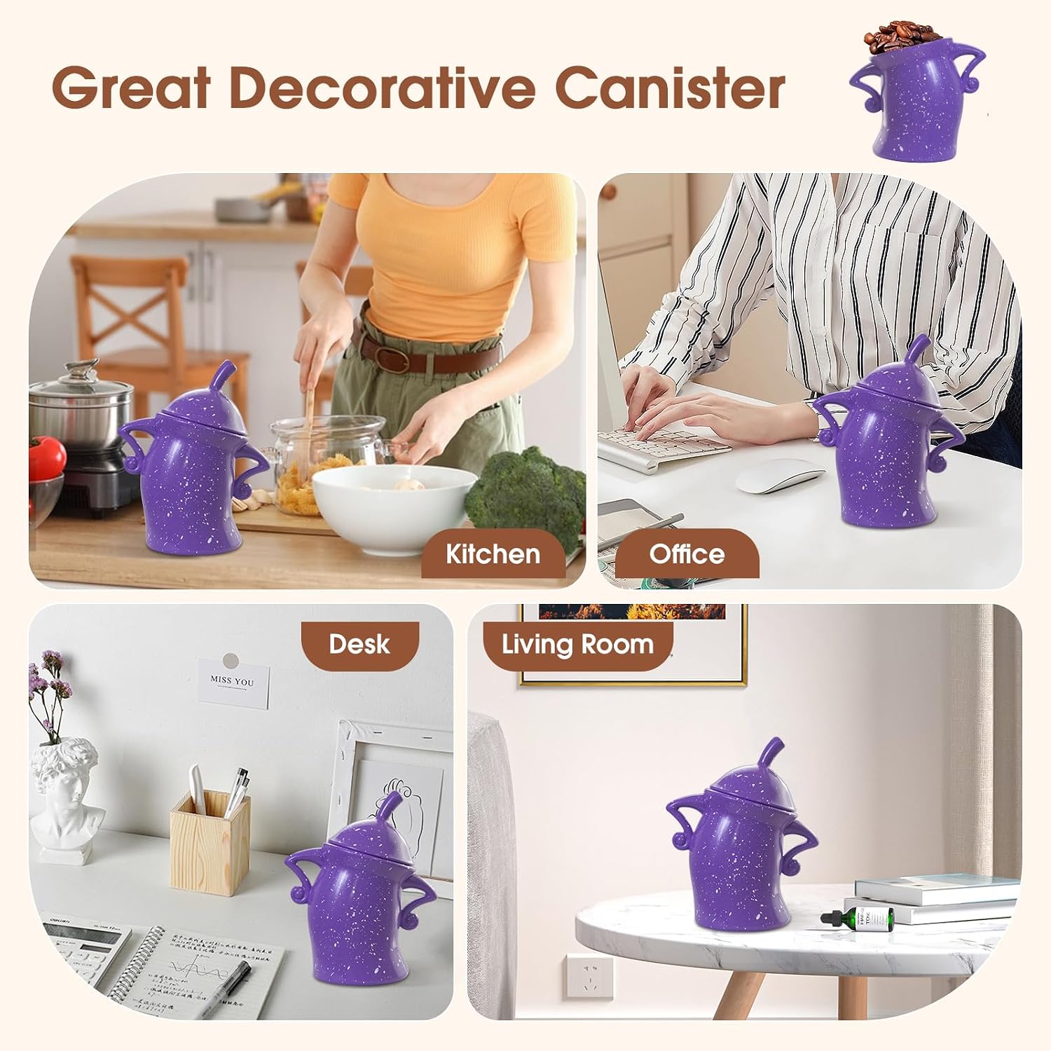 Canister with Attitude, 27OZ Plastic Coffee Canister with Lid, Cookie Jar, Cute Airtight Food Storage Container, Pantry Jar for Loose Tea Sugar Spice, Snack, Coffee Bar Decor (Purple)