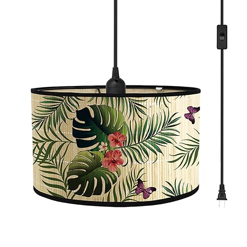 Bioaqua Boho Plug in Hanging Light with 15FT Cord,Bamboo Macrame