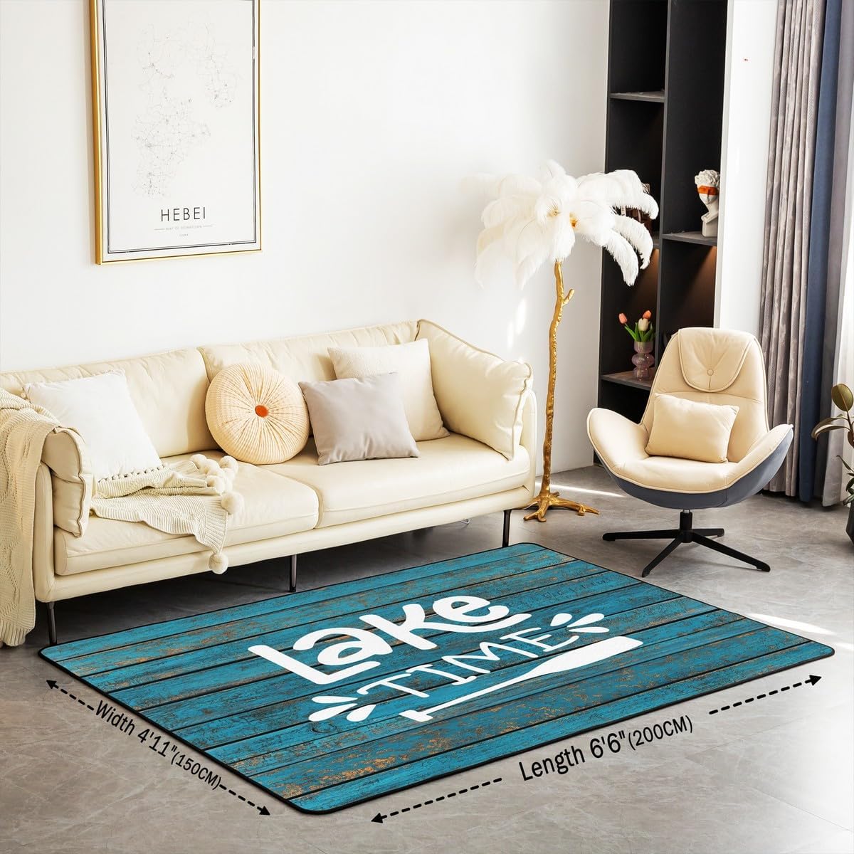 jejeloiu Lake House Area Rug 5x7 Rustic Camping Living Room Rugs for Bedroom for Kids Cabin Lodge Decor Carpet Women Men Teens Indoor Floor Mat Non-Slip Polyester