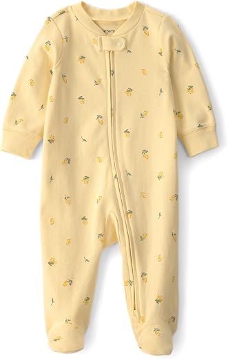 Carter's Baby Girl Floral Sleepsuit | 100% Cotton Soft Romper | 2-Way Zip for Easy Diaper Change | Breathable Infant Night...