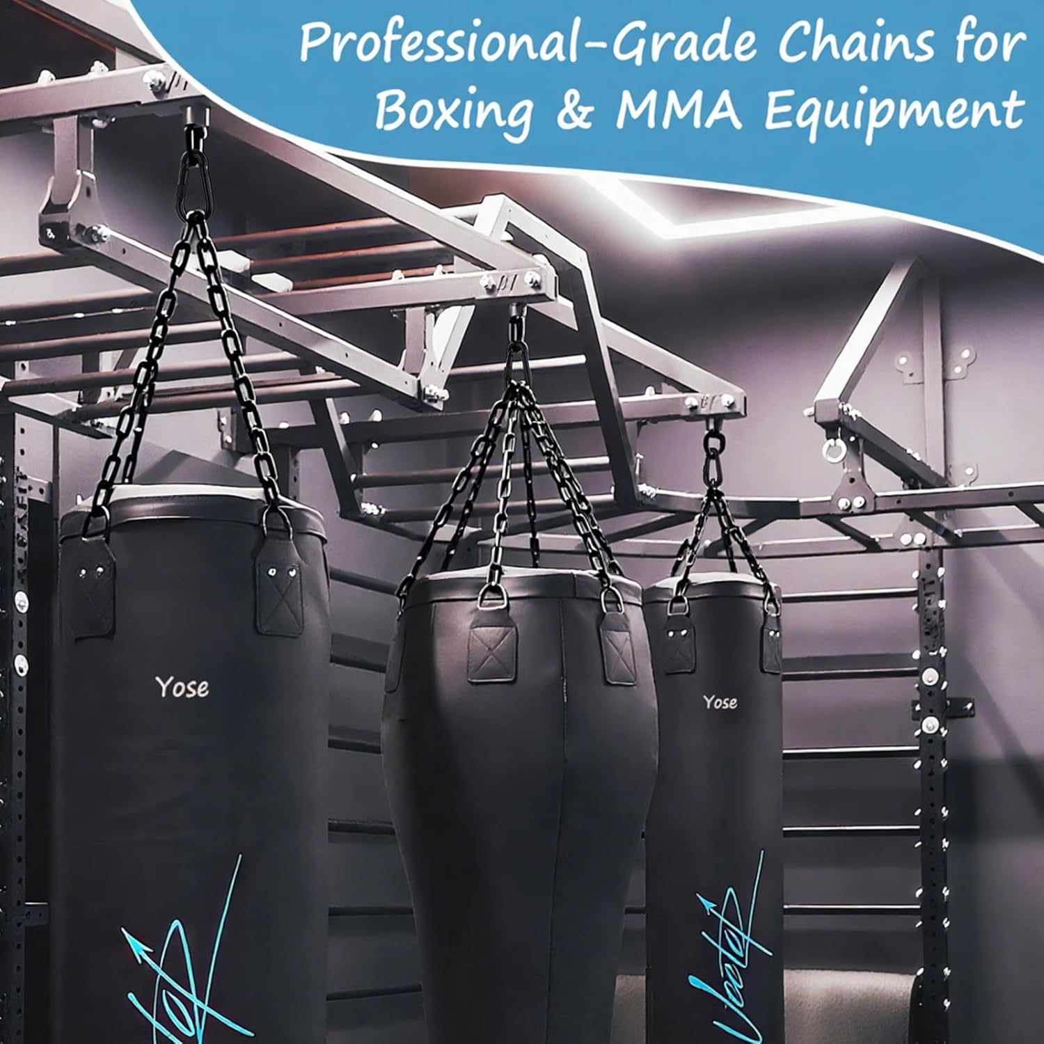 2 Pack 25in Heavy Duty Swing Chains with 4 Carabiners, Black Stainless Steel Hanging Chains with Hooks for Hammock Chair, Porch Swing, Hanging Basket, Gym, 1200LB Capacity (Black) - Image 5