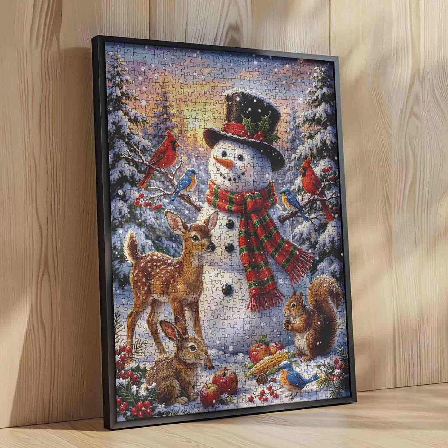 Christmas Snowman Jigsaw Puzzles 1000 Pieces for Adults,Families(Xmas Trees,Reindeer,Squirrel,Rabbit,Cardinal Bird,Animal)Pieces Fit Together Perfectly 19.7''x27.6''inch Christmas Winter Forest Puzzle image 4
