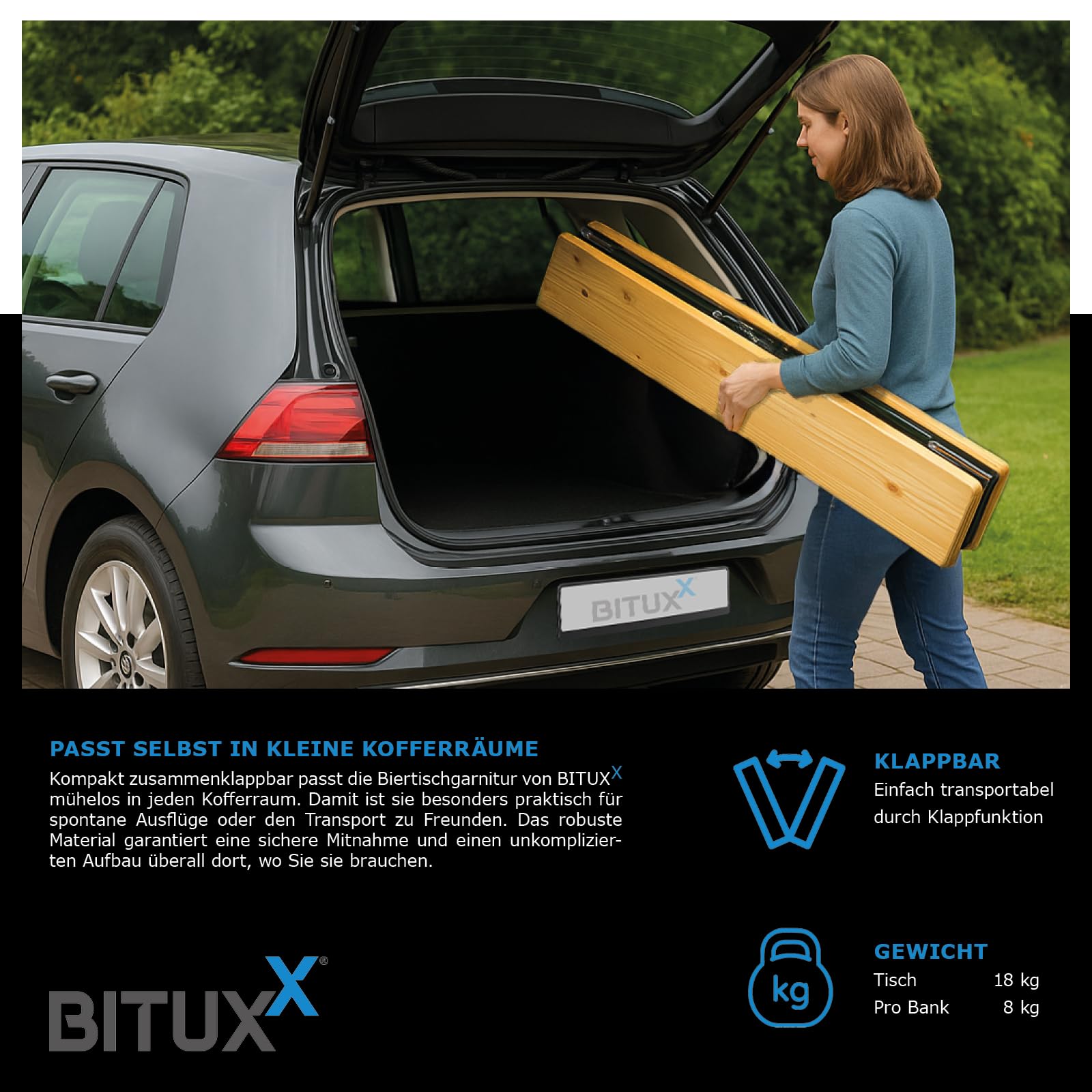 BITUXX Faltbare Bierzeltgarnitur Biertischgarnitur Bierbankgarnitur Festzeltgarnitur Biergartengarnitur Bierbank Biertisch Klappbar 1x Tisch 2X Bänke 216cm