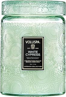 Voluspa White Cypress,Large Candle Jar,18 Ounce,100 Hour Burn Time, & Coconut Wax for Clean Burning,,Handcrafted in the USA
